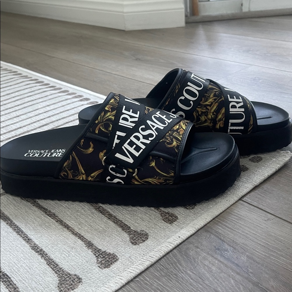 Versace Black And Gold Patterned Slides - image 4